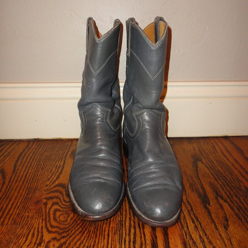 JUSTIN Women's Gray Leather Roper Western Boots Size 6.5